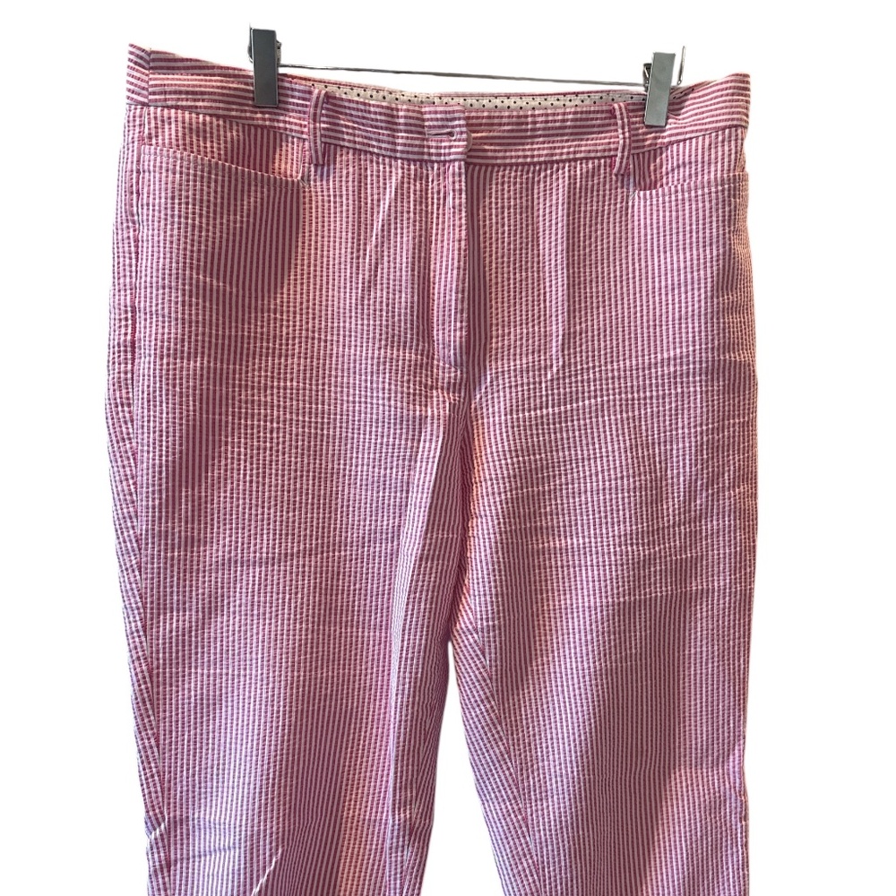 TALBOTS Pink/White Striped Seersucker Cotton "Perfect Skimmer" Pant Size 12